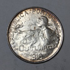 1914 Portugal Silver 1 Escudo October 5 1910 Republic Commem. CHOICE AU -662- picture