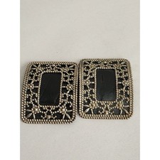 Antique Cut Steel Shoe Buckles Pair Floral Black Backing Victorian Edwardian picture