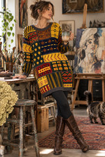 Vintage 80s Westbound Hand Knit Patchwork Tunic Sweater S Wearable Art Longline picture