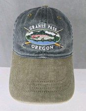 vtg Grants Pass fish hat Rogue river Chinook Salmon embroidered strap back cap picture
