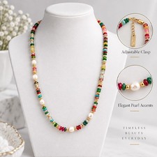 Premium Assorted Gemstone Rainbow Women Necklace Natural Freshwater pearl Choker picture