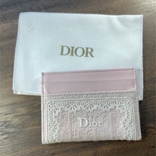Dior Pink/Beige Logo Canvas & Leather Card Wallet Credit Card Holder Women picture