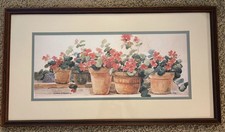 Dawna Barton Framed Watercolor Print Red Geraniums in Pots '84 picture
