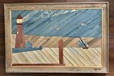 Theodore De Groot Large Seascape W/ Lighthouse Wood Lathe & Painted Folk Art picture