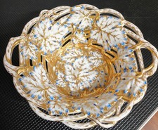 Antique Meissen Porcelain Reticulated Basket Bowl Gold Gilt Grape Leaf Germany  picture