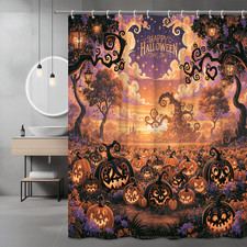 Halloween Pumpkin Patch Shower Curtain, Spooky Fall Landscape Print picture