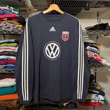 Adidas DC United Volkswagen Soccer 3-Stripe Long Sleeve  T-Shirt Mens XL Black picture