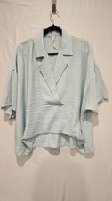 Anthropologie The Dylon Wide Placket Top Short Sleeve Blue Textured Blouse M picture