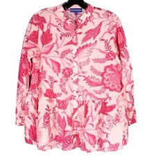 RO'S GARDEN Pink TWILL Button-Up FLORAL Ruffle Peplum CHANDERI TOP/SHIRT Sz XS picture