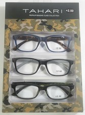 TAHARI Premium 3-Pack Reading Glasses Multi Color +2.50 (Blue/Black/Green) picture