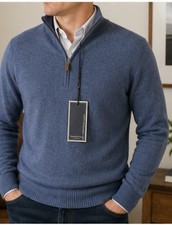Mantovani Studio Men’s XL 100% Italian Cashmere Quarter Zip Sweater NWT Blue picture