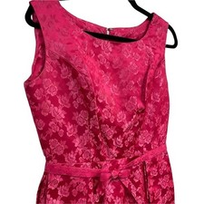 Vintage 60s Pink Jacquard Maxi Sheath Dress Sleeveless Gown with Original Belt picture