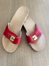 Dr. Scholl's Original Wooden Sandal in Red Leather in Excellent Condition Size 9 picture