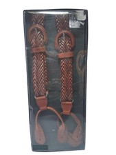 Vintage Vito Rufolo Brown Leather Woven Button Suspenders picture