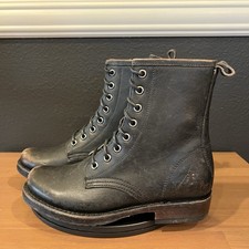 Frye Women’s Black 76272 Rustic Leather Veronica Combat Lace Up Boots Size 5.5 M picture