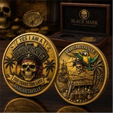 Margaritaville Pirate Challenge Coin Gold Plated Yes I Am A Pirate Skull Coin picture