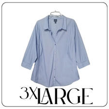 Worthington Shirt Womens 3X Blue Striped Button Up 3/4 Sleeve Stretch Plus Top picture