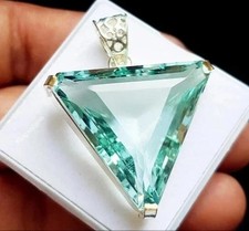 55.55 Ct Aquamarine Natural Trillion Topaz 925 Solid Silver Pendant Gemstone AAA picture
