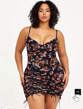 Torrid Floral Ruched Mesh Underwired Ruched Chemise, Adjustable Straps, 2X picture