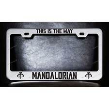 This Is The Way Mandalorian Star Wars Chrome Metal License Plate Frame Screw Cap picture