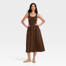 Women's Corset Smock Midi Dress - A New Day Brown Top picture