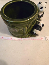 Vintage Green Ceramic Panda Planter Pot Round Glossy Finish  50's picture