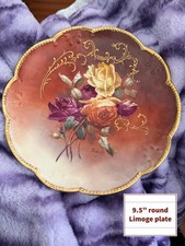 Antique AK CD Limoges France Hand Painted Rose Scallop Plate Signed Rousset 9.5” picture