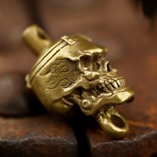 Brass antique flame skull pendant motorcycle keychain accessory picture