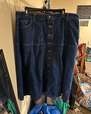 Terra & Sky Women's 16W Blue Denim A-Line Midi Skirt Button Front picture