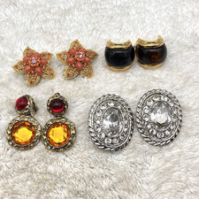 Vintage Chunky Earrings Lot 4 Pair Vintage Now Clip Ons Oversized Pageant Drag picture