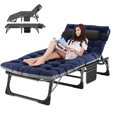 H&ZT Camping Cot 4 Gears Adjustable Folding Chaise Chair Bed w/Mattress Pillow picture