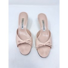 Manolo Blahnik Pertinanu Pink Leather Mule Open Toe Ballet Bow Heel Sandal 38.5 picture