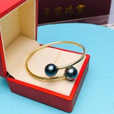 Beautiful AAAA 10-11MM Genuine Natural Tahitian Black Pearl Bracelet 7.5-8