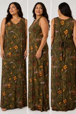 Vintage AGB Byer California Maxi Dress 2X Olive Green Floral Rayon Boho NWT picture