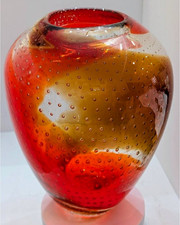 VTG MCM Murano Bullicante Art Glass Vase 10