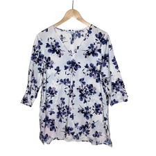 J.Jill Women's Floral Blouse Rayon Blend Purple Flowers Top Size M Spring Boho picture