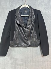 O 2nd Barneys New York Black Leather Collared Long Sleeve Biker Jacket Size 10 picture