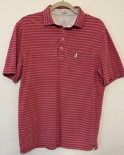 Johnnie O Hangin Out Mens Medium Salmon White Striped Short Sleeve Cotton Polo picture