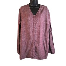 FLAX by Jeanne Engelhart Women Medium Maroon 100% Linen V-Neck Long Sleeve Tunic picture