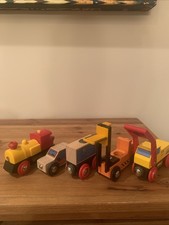 VTG BRIO Wooden 5-Pc Cargo Lot - Made In Sweden Crane Forklift Train-see Desc(:) picture