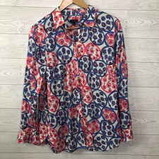 Talbot's Women's Large Printed Long Sleeve Button Front Shirt 100% Cotton Top picture