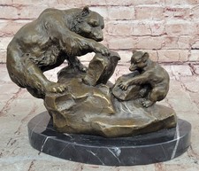 Mother Bear  Cub Handcrafted Signed Bronze Metal Sculpture Statue Country Decor picture