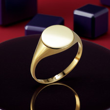 Polished Gold Round Signet Pinky Ring | Yellow, White, Rose | 10k 14k picture