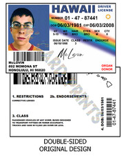 McLovin Novelty ID card / Superbad Movie / Hawaii License.  Wallet sized PVC picture