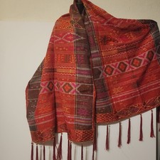 Vintage Ulos Sadam Batak Indonesian shawl Metallic Hand made Weaving Textile picture