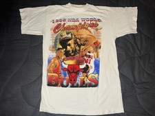 Vintage 90s Chicago Bulls 1998 Champions Rap Tee White T Shirt Size Medium Rare picture