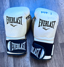 Everlast PowerLock Sparring Boxing Gloves 12 oz White/Gold/Black #36 picture