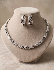 Women 925 Sterling Silver Solid Byzantine Necklace with Loops picture