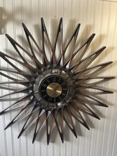SYROCO SUNBURST WALL CLOCK vintage MCM 29.5 inch for parts or repair picture