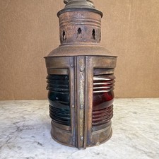 Antique Brass Marine Navigation Lantern with Red and Green Fresnel Lenses picture